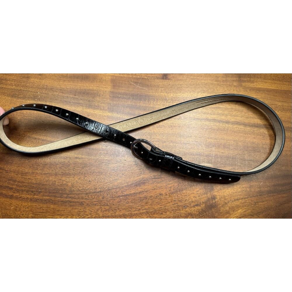 Talbots Women’s Black Genuine leather Studded Skinny Belt Sz M